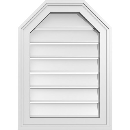 Ekena Millwork Octagonal Top Surface Mount PVC Gable Vent w/ 2"W x 1-1/2"P Brickmould Frame, 16"W x 22"H GVPOT16X2202SF